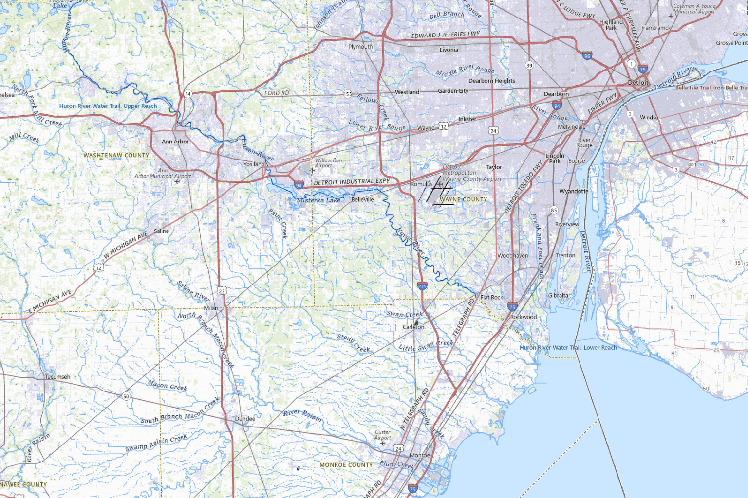 Regional map locating Liberty at 291 Squires Drive in Milan, southwest of Detroit and south of Ann Arbor and Ypsilanti.